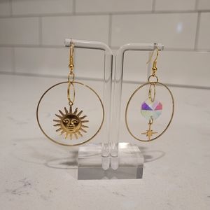 sun and star circle earrings with gem stone